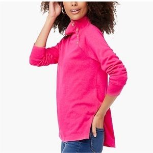 J crew wide button collar pullover pink tunic sweater in cloudspun fleece Sz M